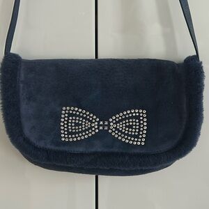 UGG Navy Blue Suede Shoulder Bag with Crystal Bow Detail